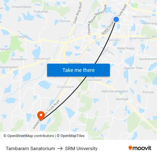 Tambaram Sanatorium to SRM University map