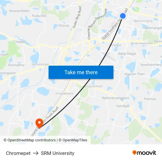 Chromepet to SRM University map