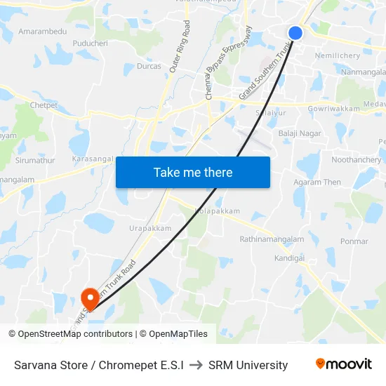 Sarvana Store / Chromepet E.S.I to SRM University map