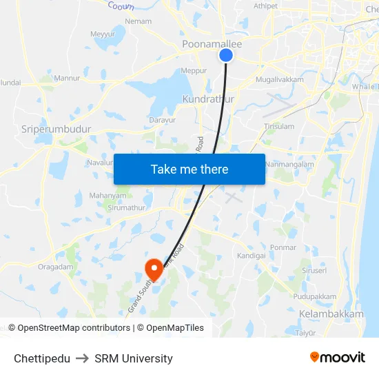 Chettipedu to SRM University map