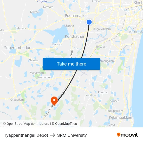 Iyappanthangal Depot to SRM University map