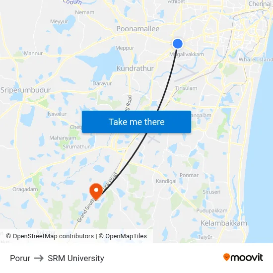 Porur to SRM University map