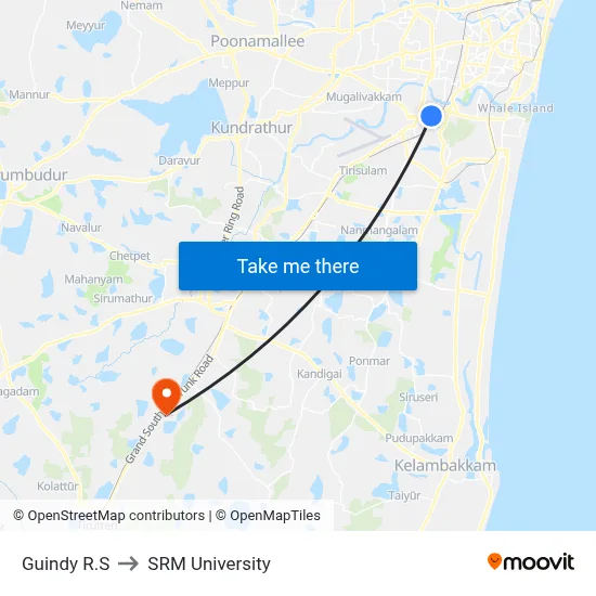 Guindy R.S to SRM University map