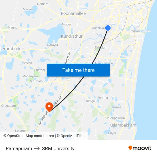Ramapuram to SRM University map