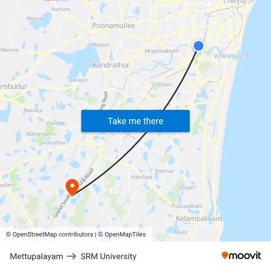 Mettupalayam to SRM University map