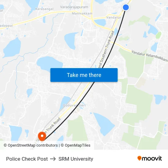 Police Check Post to SRM University map