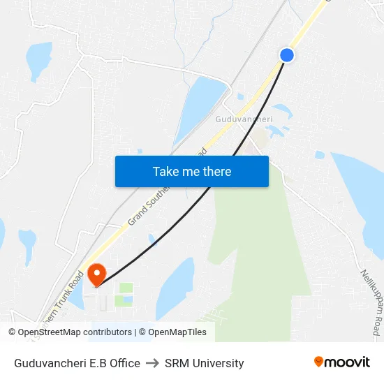 Guduvancheri E.B Office to SRM University map