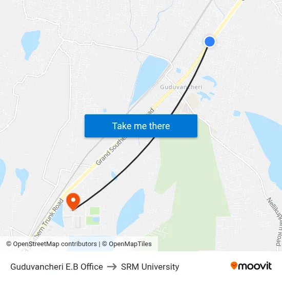 Guduvancheri E.B Office to SRM University map