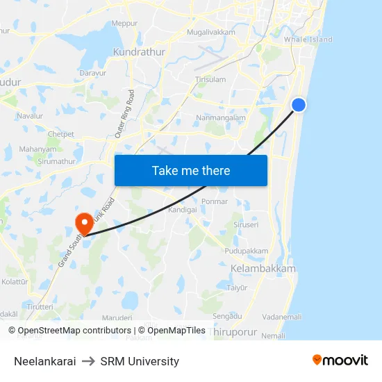 Neelankarai to SRM University map