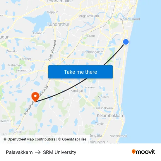 Palavakkam to SRM University map