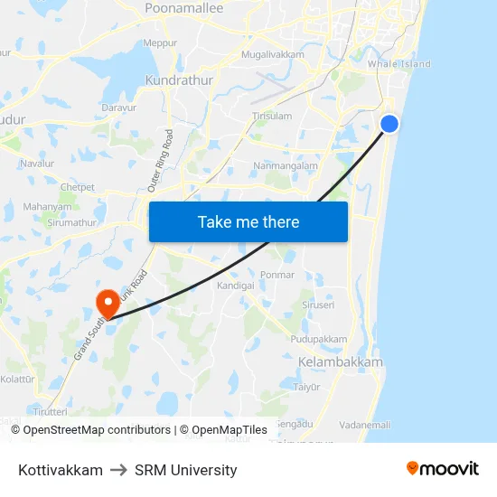 Kottivakkam to SRM University map