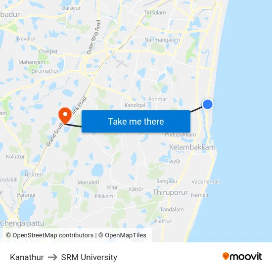 Kanathur to SRM University map