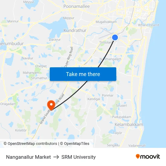 Nanganallur Market to SRM University map