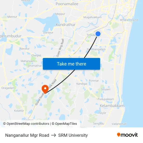 Nanganallur Mgr Road to SRM University map