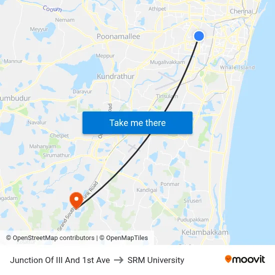 Junction Of III And 1st Ave to SRM University map