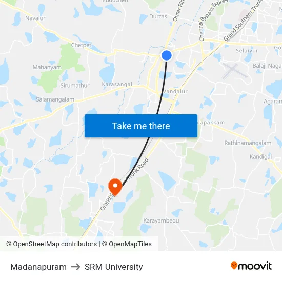 Madanapuram to SRM University map