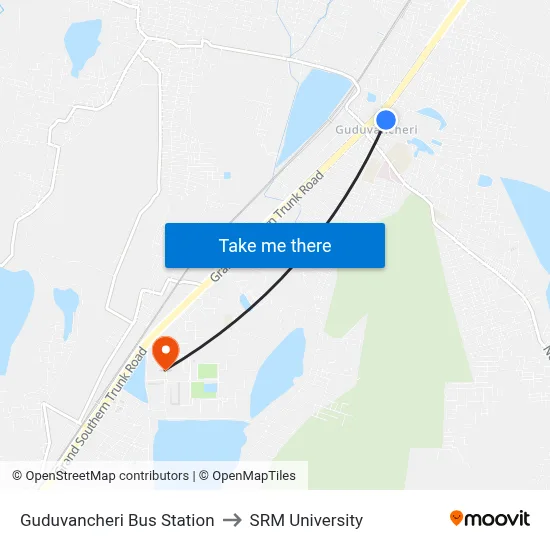 Guduvancheri Bus Station to SRM University map