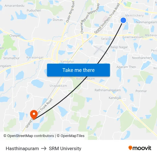 Hasthinapuram to SRM University map