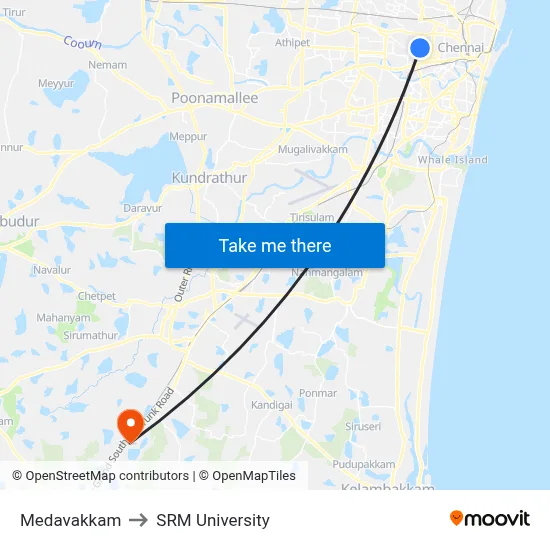 Medavakkam to SRM University map