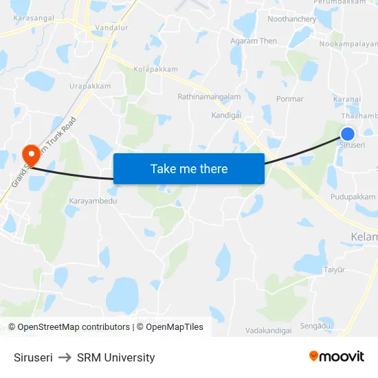 Siruseri to SRM University map