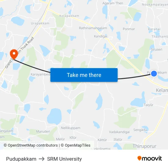 Pudupakkam to SRM University map