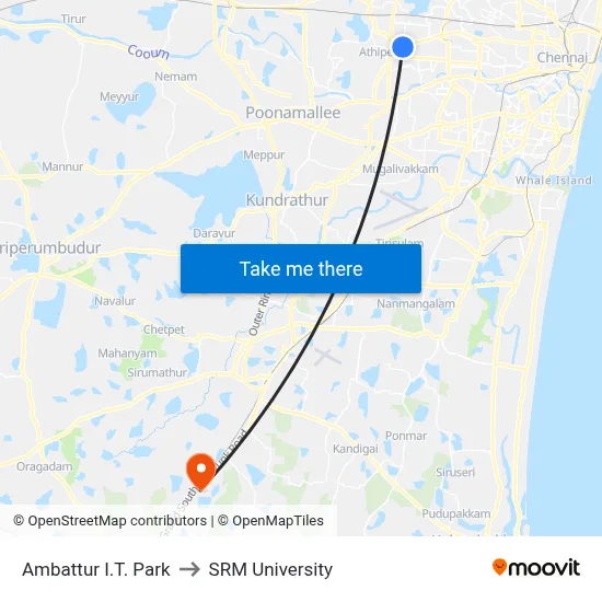 Ambattur I.T. Park to SRM University map