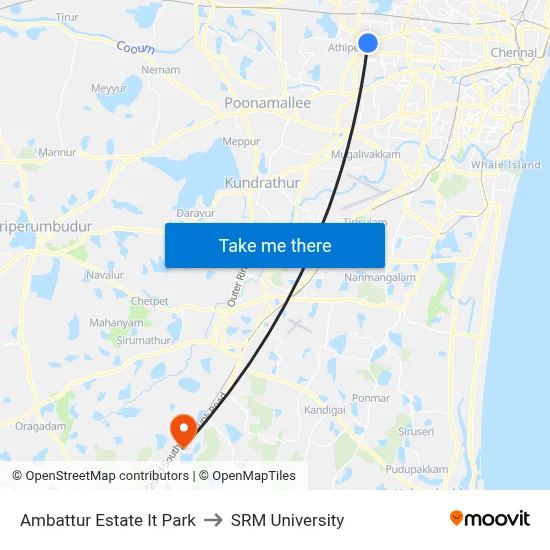 Ambattur Estate It Park to SRM University map