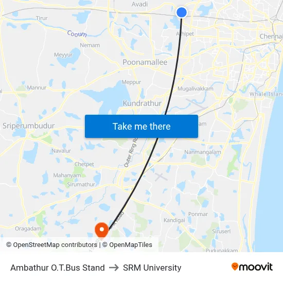 Ambathur O.T.Bus Stand to SRM University map