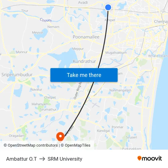 Ambattur O.T to SRM University map