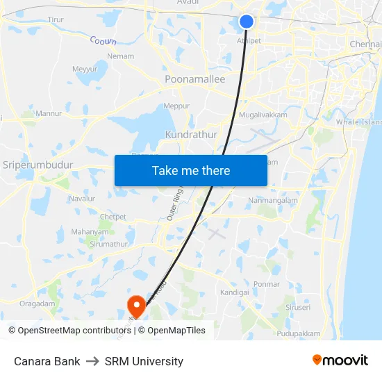 Canara Bank to SRM University map