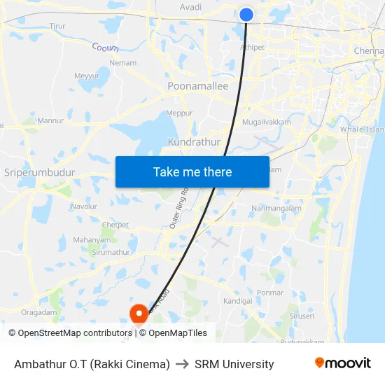 Ambathur O.T (Rakki Cinema) to SRM University map