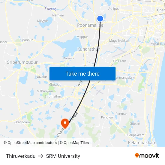 Thiruverkadu to SRM University map