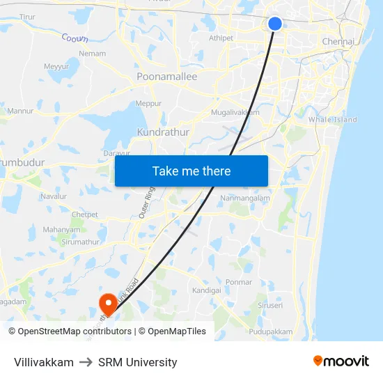 Villivakkam to SRM University map