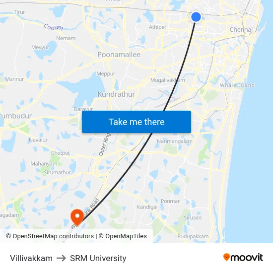 Villivakkam to SRM University map