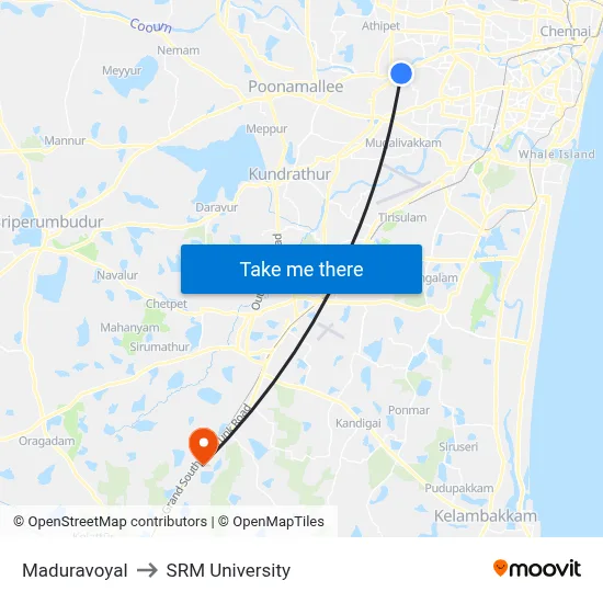Maduravoyal to SRM University map