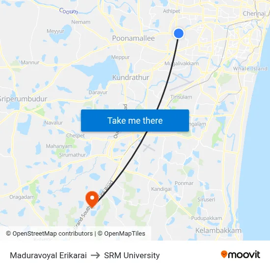 Maduravoyal Erikarai to SRM University map