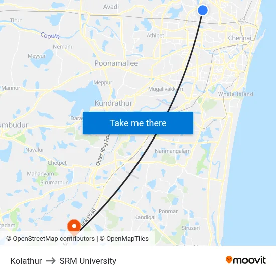Kolathur to SRM University map