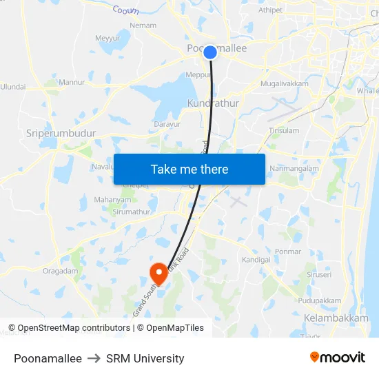 Poonamallee to SRM University map