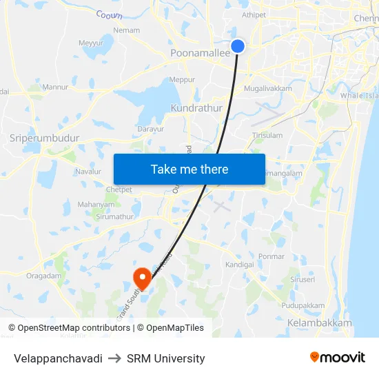 Velappanchavadi to SRM University map