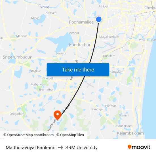 Madhuravoyal Earikarai to SRM University map