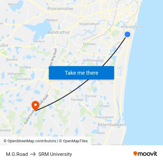 M.G.Road to SRM University map