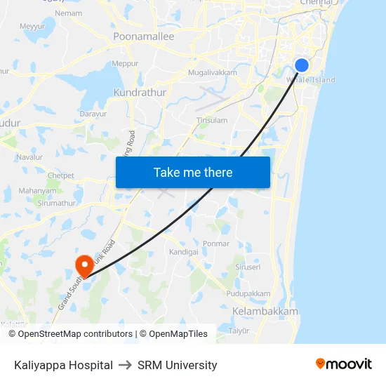 Kaliyappa Hospital to SRM University map
