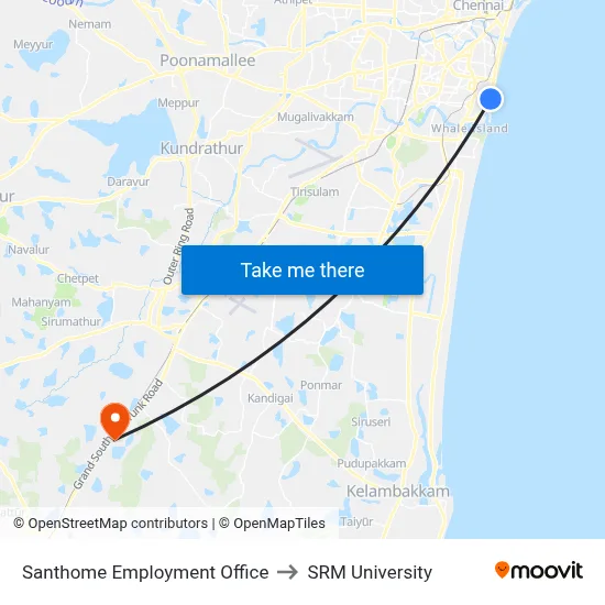 Santhome Employment Office to SRM University map