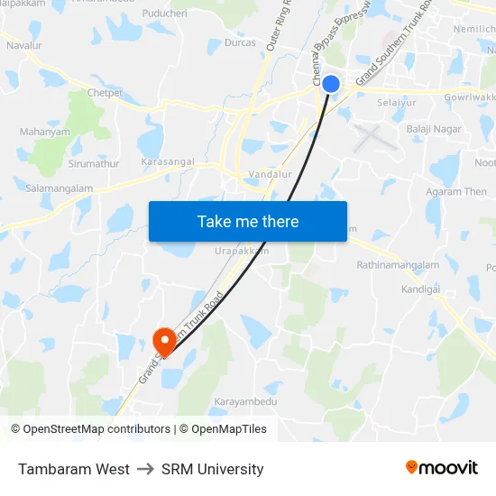 Tambaram West to SRM University map