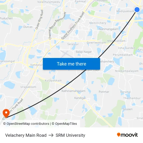 Velachery Main Road to SRM University map