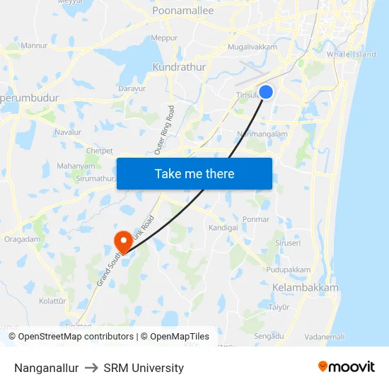Nanganallur to SRM University map