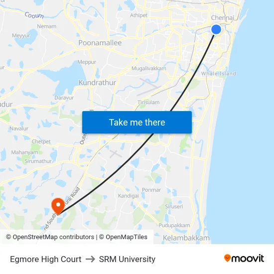 Egmore High Court to SRM University map