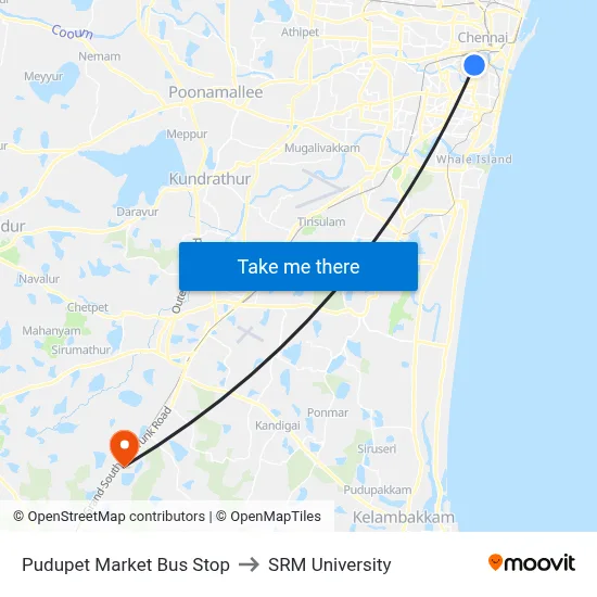 Pudupet Market Bus Stop to SRM University map