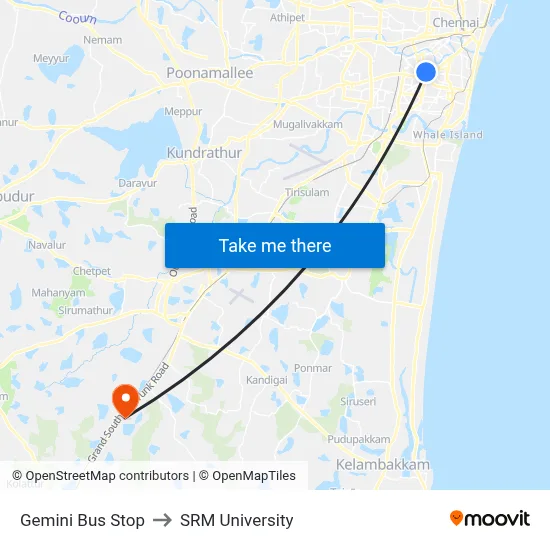 Gemini Bus Stop to SRM University map