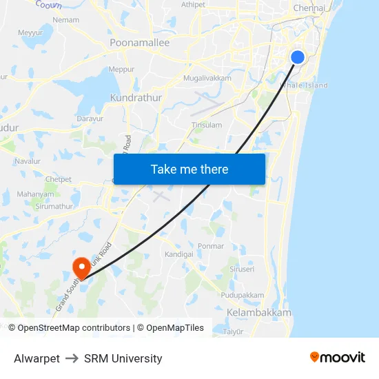 Alwarpet to SRM University map